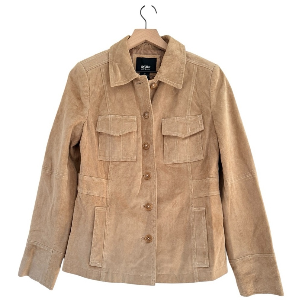 VTG Mossimo 90s Genuine Suede Leather Utility Jacket Tan Size Medium